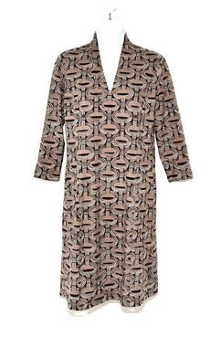 J.McLaughlin Catalina Cloth Dress M Brown Geometric V-Neck Retro Preppy 3/4
